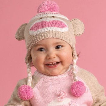 Zubels "Sock Monkey" Hat with PomPoms for Little Girls